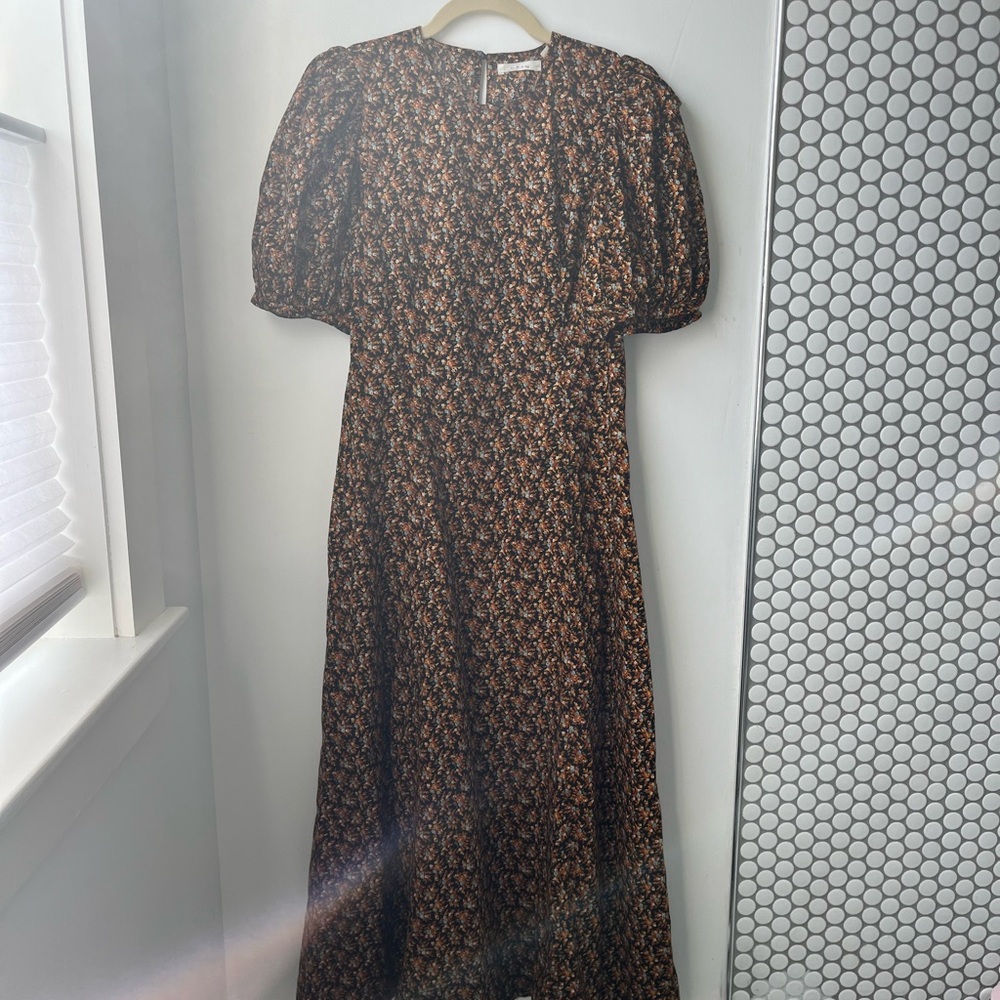 Doen Black and Brown Floral Long Sleeve Dress